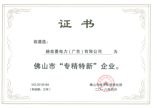 赫茲曼電力入選佛山首批“專(zhuān)精特新”企業(yè)！可喜可賀！